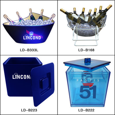 Grande capacità del secchiello del ghiaccio acrilico di plastica su ordinazione di Logo Bar Led Wine Cooler